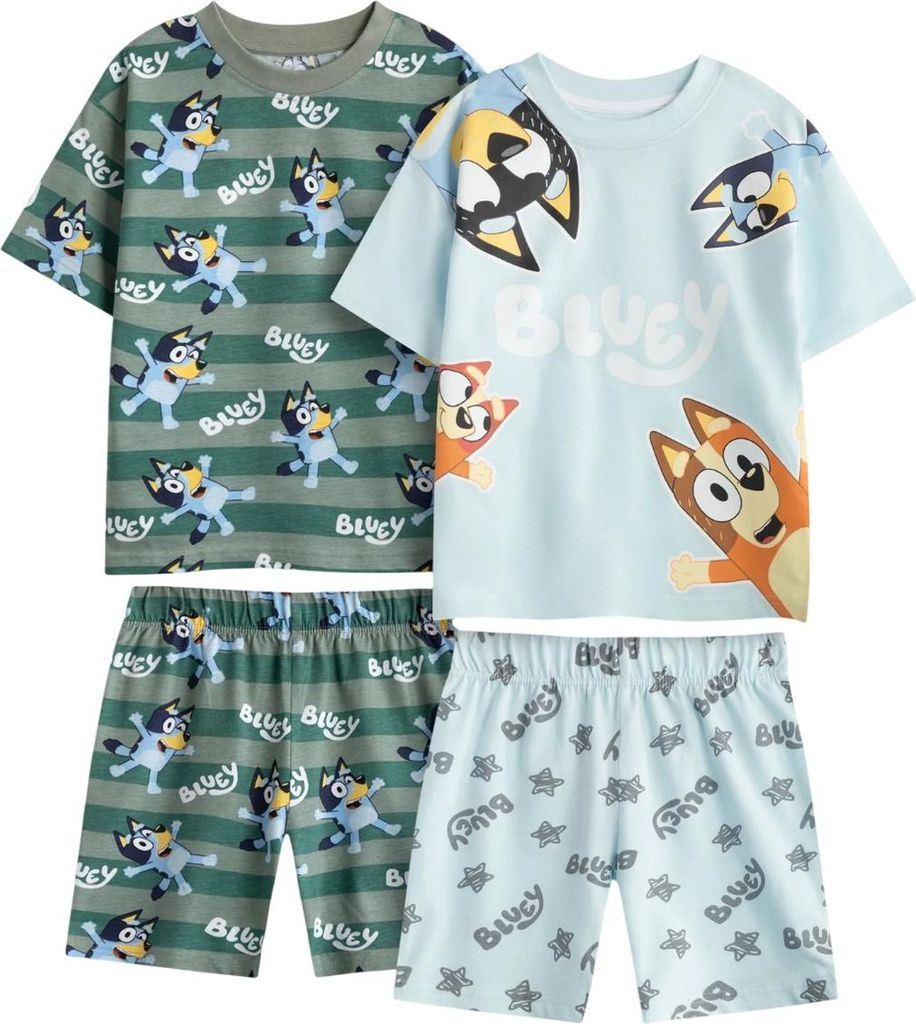 Bluey - Schlafanzug mit Shorts für Jungen, kurzärmlig (2er-Pack) NS9129 (122) (Grün/Blau)