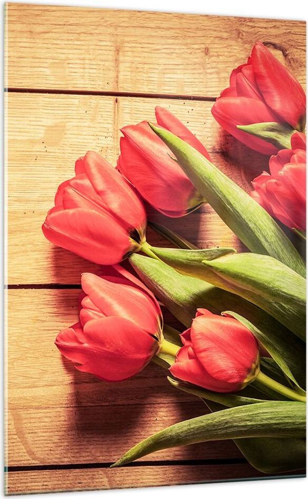 Bilder auf glas - Einteilig - Tulpen Blumenstrauß Sommer Garten - 70x100cm - Glasbilder - Wandbilder - Bilder - Wanddekoration aus Glas - Glas Bil...