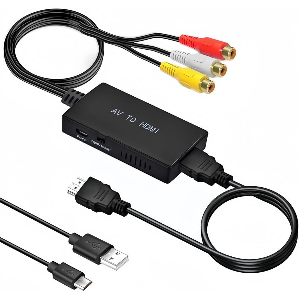 RCA auf HDMI Konverter, 1080P RCA Composite CVBS AV zu HDMI Video Audio Konverter Adapter für TV/PS2/Xbox/SNES/VHS/VCR, mit HDMI-Kabel