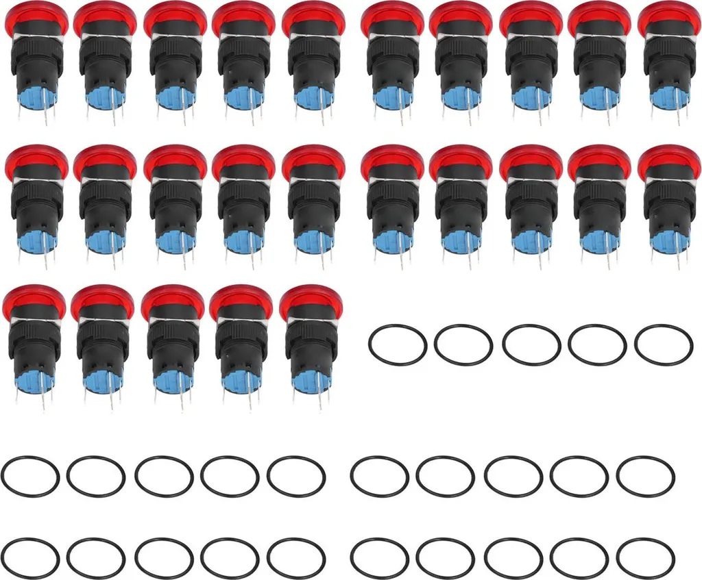 Bouton à tête champignon 16mm avec éclairage LED 24V - Pack de 25 pcs