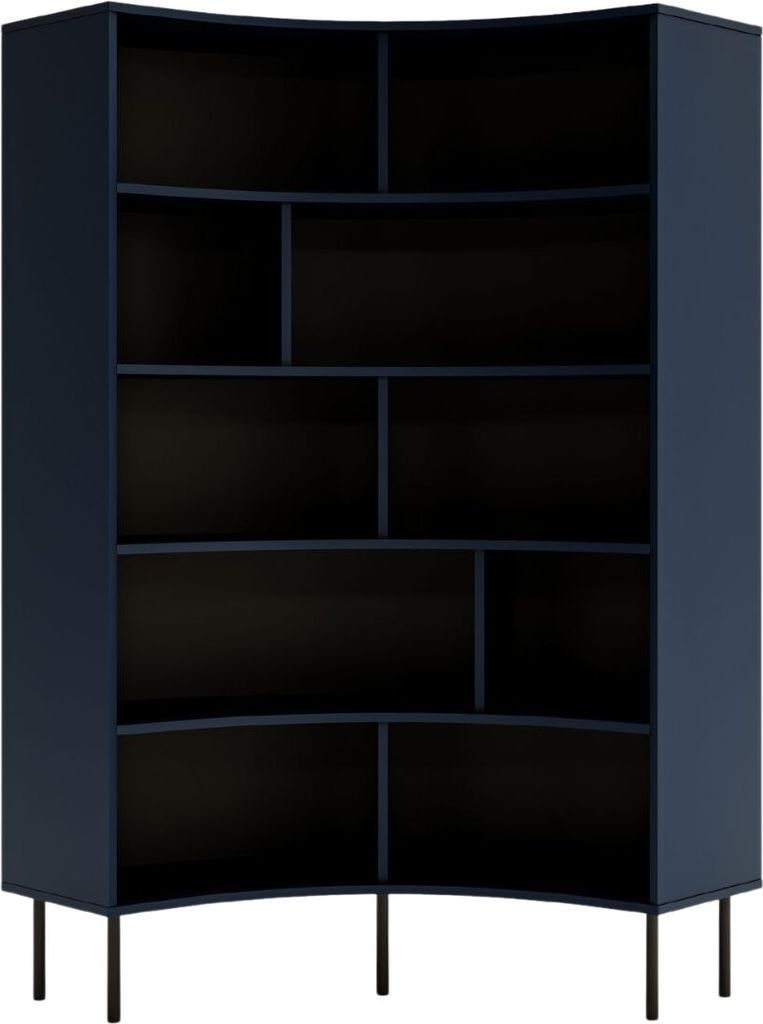 Horn Eckregal / Bücherregal / Hoches Regal In Bogenform / 10 Fächern / 100 Cm / Marineblau / Mit Schwarzen Beinen
