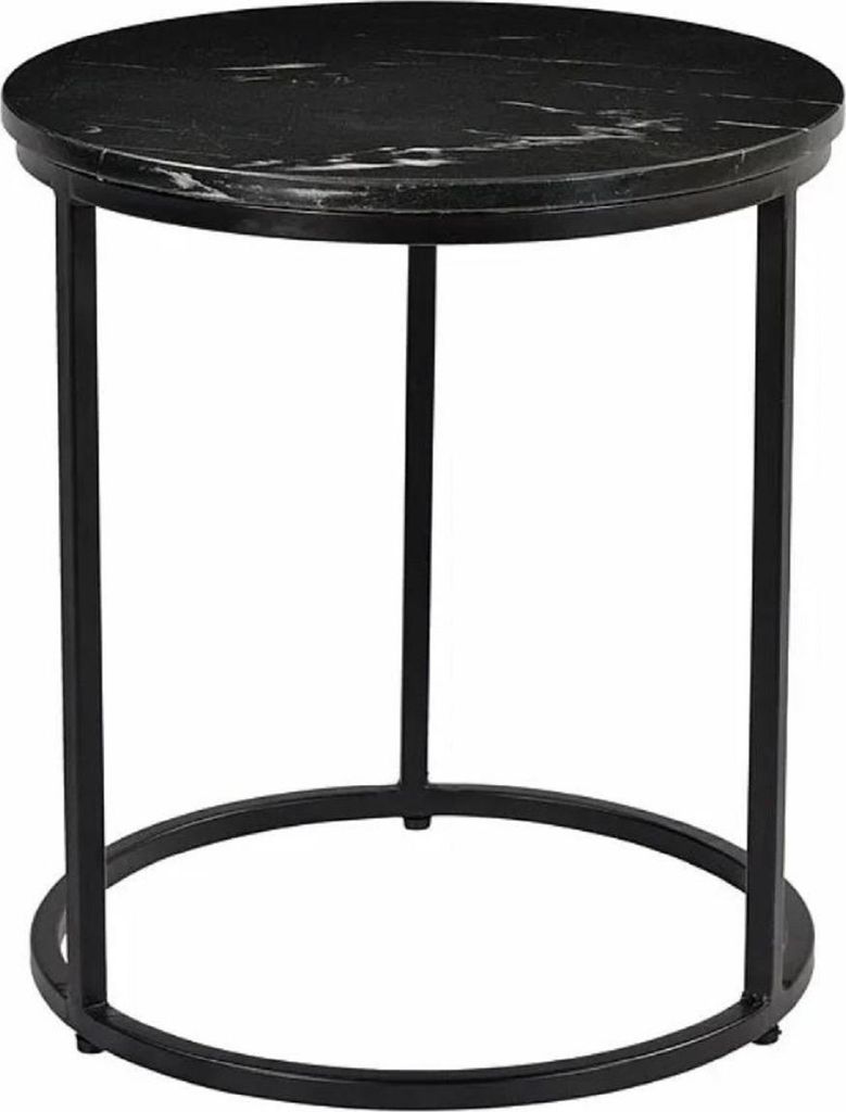 Casa Padrino Luxus Beistelltisch Schwarz Ø 40 x H. 45 cm - Runder Metall Tisch mit Marmorplatte - Wohnzimmer Möbel - Luxus Möbel