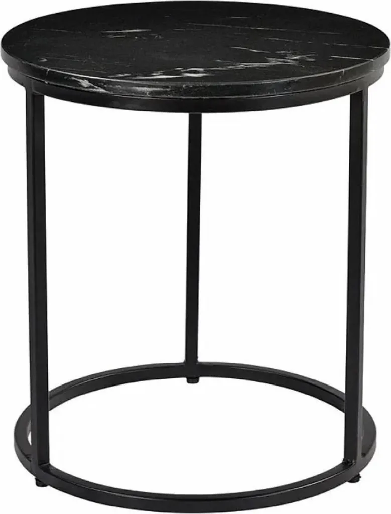 Table d'Appoint Luxe en Marbre et Métal Noir - Design Moderne Ø40 cm