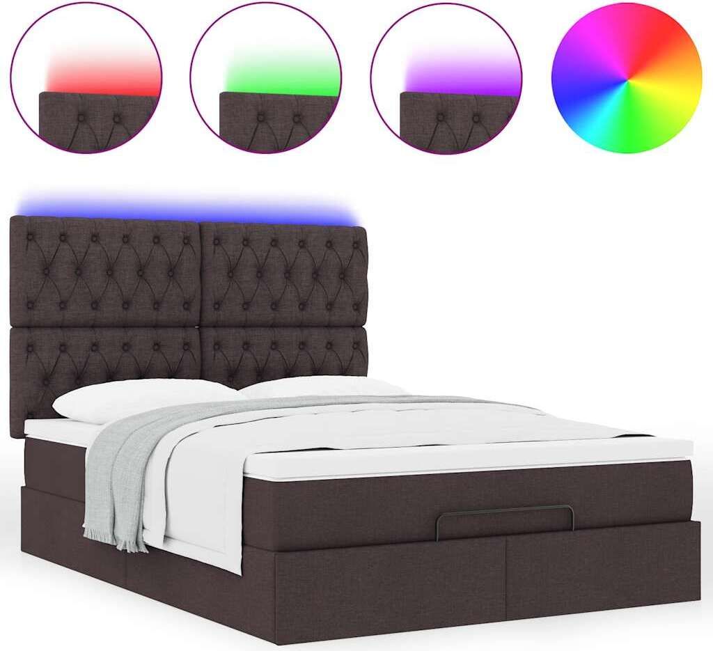 Ottoman-Bett mit Matratze & LEDs Dunkelbraun 140x200 cm Stoff