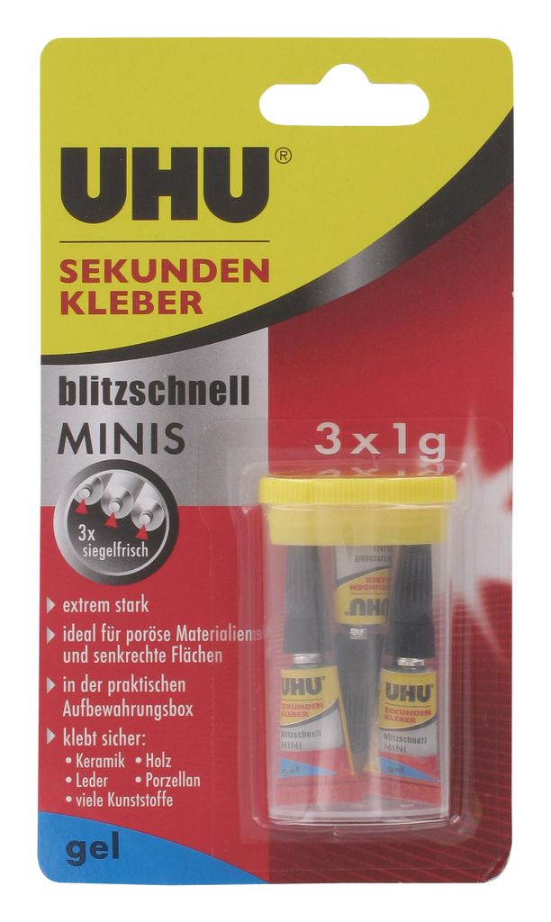 UHU Sekundenkleber Minis, Gel, RoHS, REACH, CE, Produktbild 