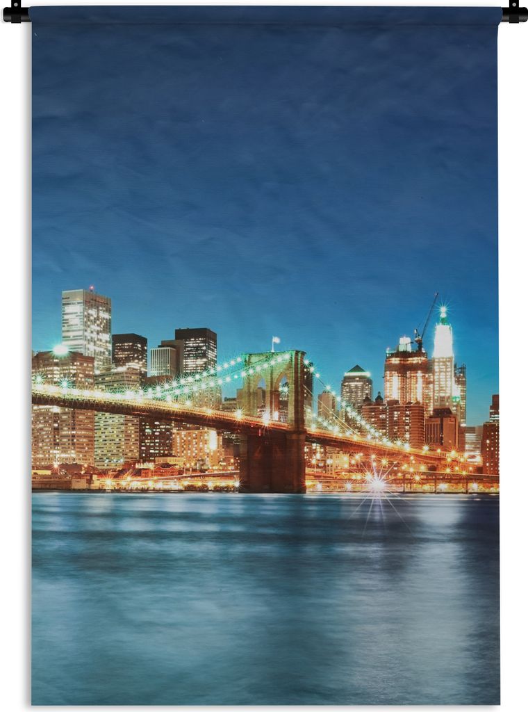 MuchoWow Wandteppich Wandbehang New York - Brücke - Architektur - Brooklyn - Licht 60x90 cm Tapisserie Dekoration Wandtuch - Foto-Teppich - Abwa...