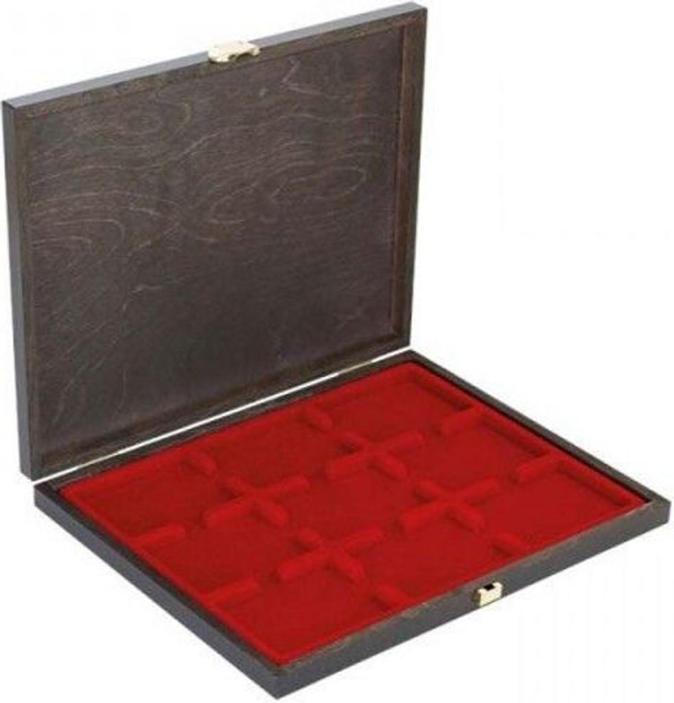 Lindner S2491-2619E Echtholz-Münzkassette CARUS-1 mit einer dunkelroten Münzeinlage für 9 US-Münzkapseln (Slabs) bis zu einem Format von 63 x 8...