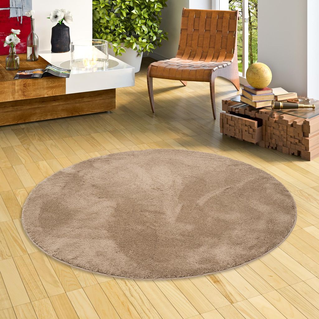 Luxus Super Soft Hochflor Teppich Silky Taupe Rund, Produktbild 