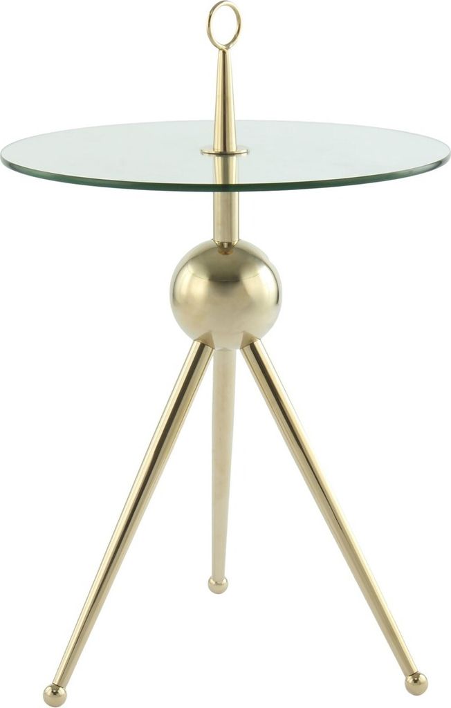 Qiyano Beistelltisch rund 100% Edelstahl Glas Dreibein Tripod mit Tragering tragbar filigran zweifärbig modern Design Ablage Wohnzimmer Couch Flur...