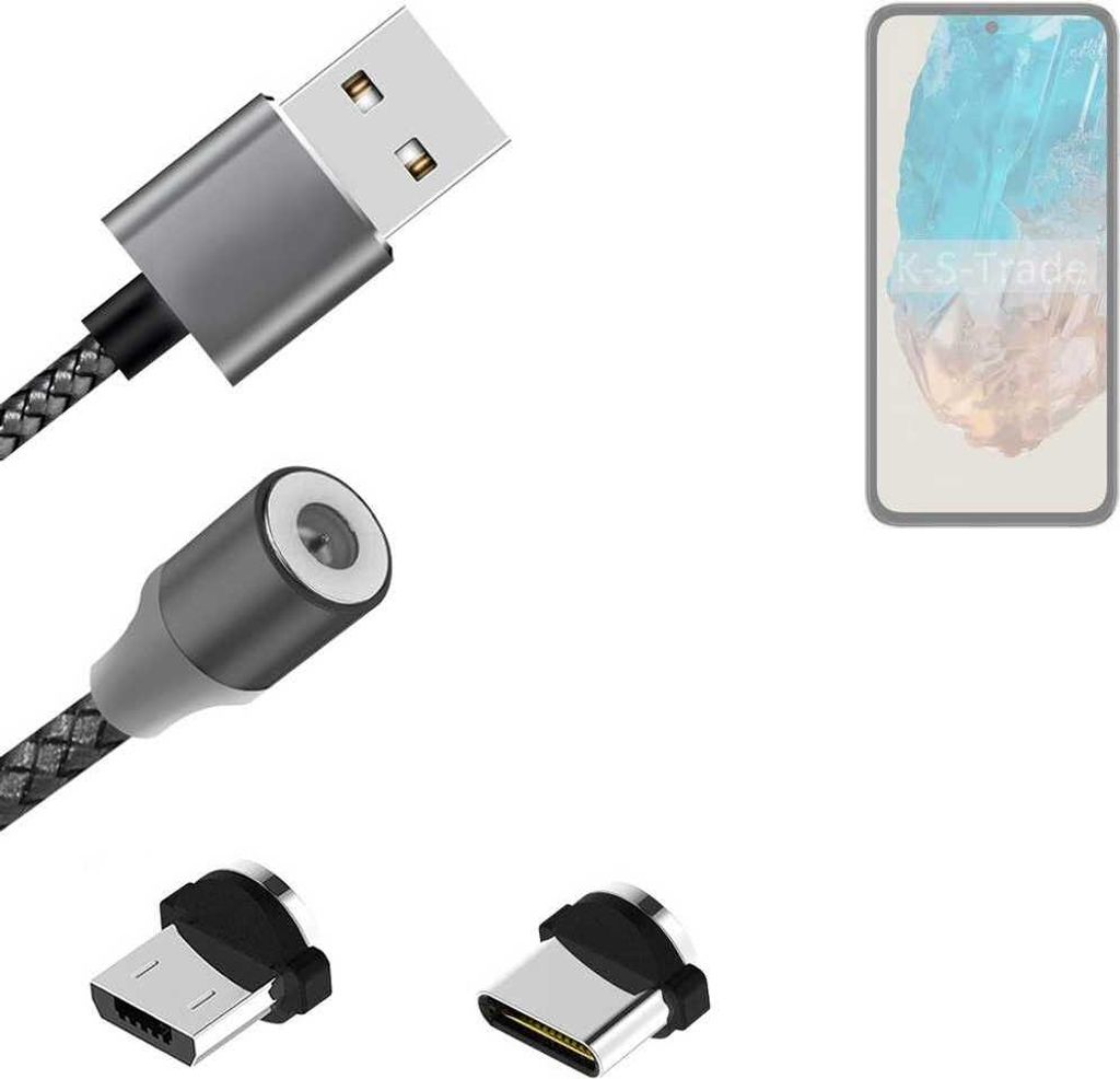 K-S-Trade Hochwertiges Magnet-Lade-kabel Sync-Kabel Daten-Kabel kompatibel mit Samsung Galaxy M35 5G mit USB-Typ-C-Anschluss und Micro-USB-Anschluss