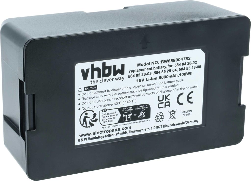 vhbw Akku kompatibel mit Husqvarna Automower 520 ab BJ 2020, 420 ab BJ 2020, 430X ab BJ 2020, 450X ab BJ 2020 Rasenroboter (6Ah, 18V Li-Ion)