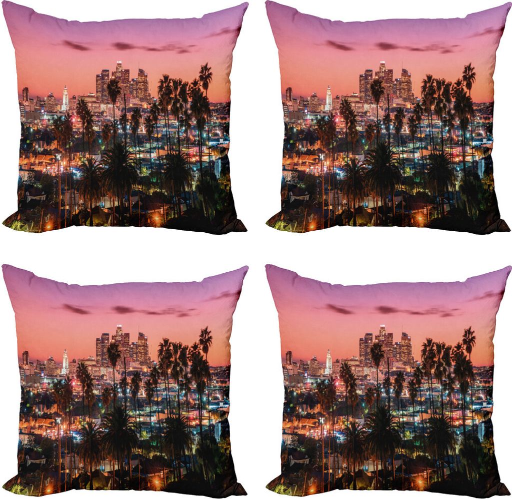 ABAKUHAUS Vereinigte Staaten Kissenbezug Set (4 Stück), Los Angeles Palms, Moderner Doppelseitiger Digitaldruck, 50 cm x 50 cm, Mehrfarbig