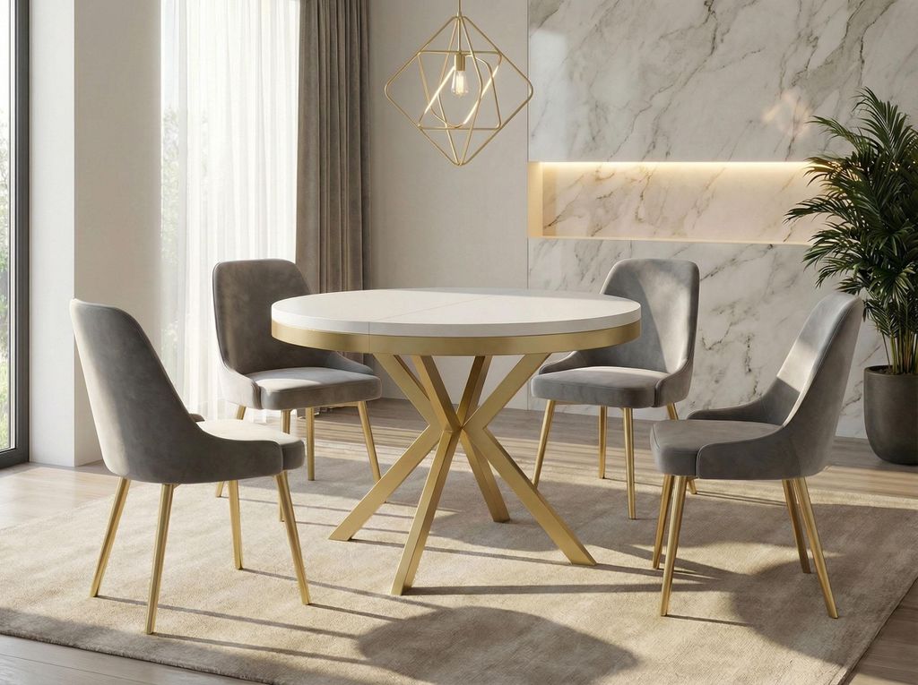 Runder Ausziehbarer Esstisch - Loft Style Tisch mit Goldenen Metallbeinen - 100 bis 180 cm - Industrieller Tisch für Wohnzimmer - Kompakt - 100 cm...