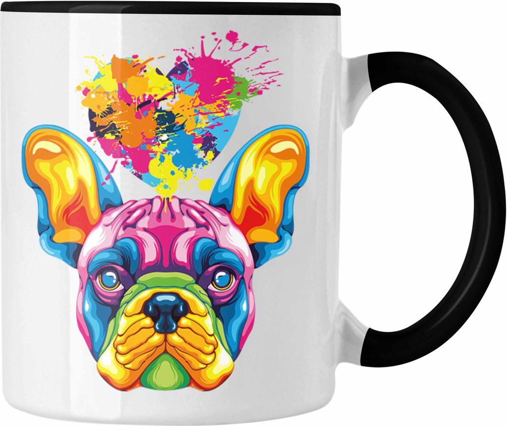 Trendation - Französische Bulldogge Herz Farbe Besitzer Tasse Geschenk Lustiger Spruch Geschenkidee Französische Bulldogge Liebhaber (Schwarz)