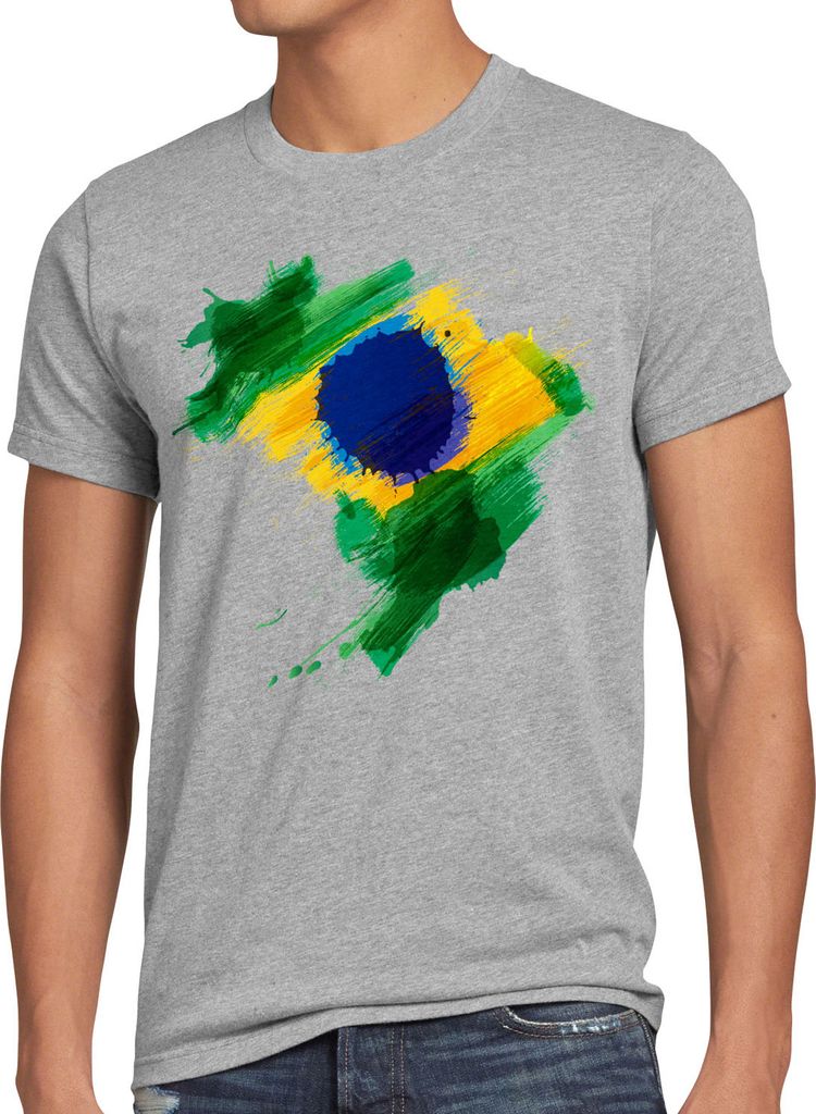BaumwolleCloud Flagge Brasilien Herren T-Shirt Fußball Sport Brazil WM EM Fahne