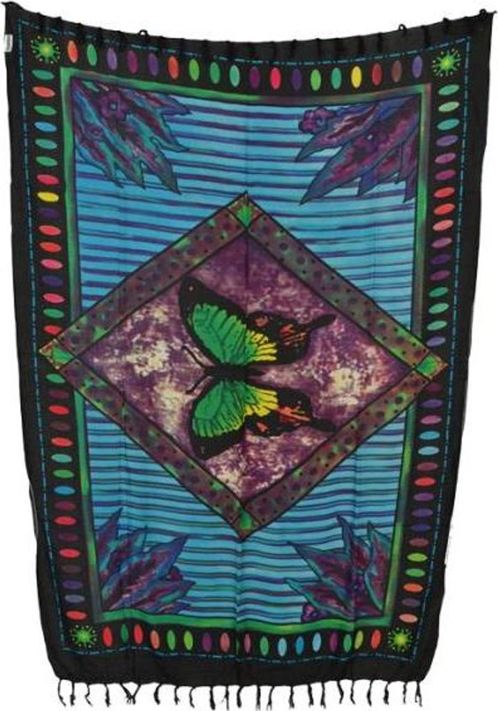 Sarong Schmetterling, Butterfly, Stampbatik, Pareo, Hüfttuch, Wickelrock, Strandtuch 160 x 115 cm