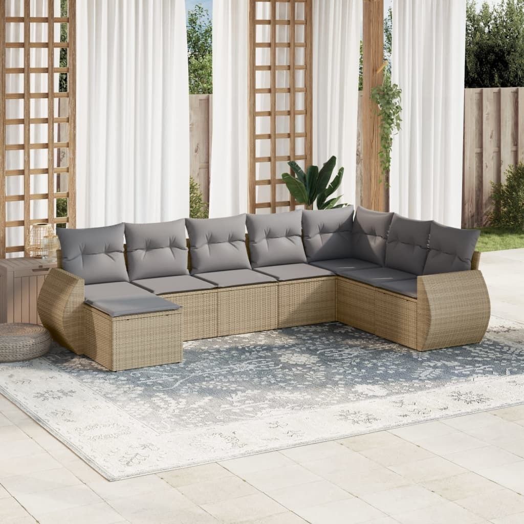 Maison Exclusive - 8-tlg. Garten-Sofagarnitur mit Kissen Beige Poly Rattan