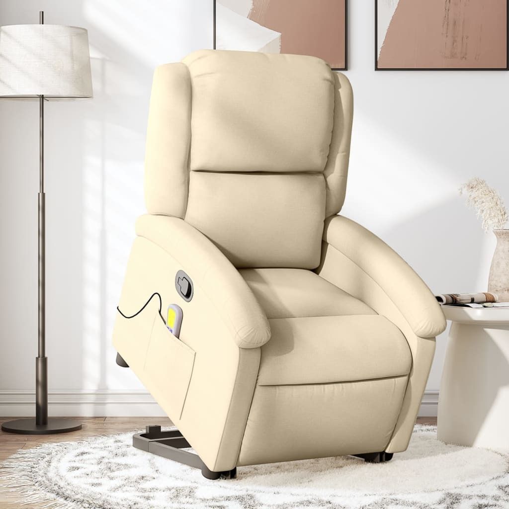 "im Angebot" Massagesessel mit Aufstehhilfe Creme Stoff - Fernseh- & Relaxsessel CC9037