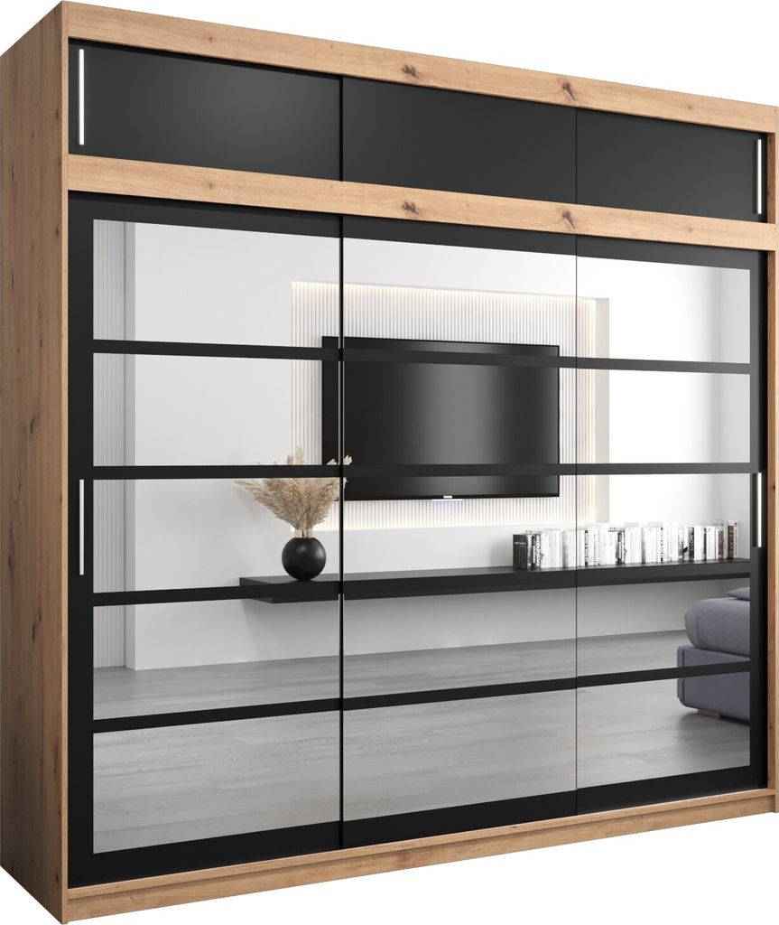 Kleiderschrank, Schiebetürenschrank Schlafzimmer, Schrank mit Spiegel ROMA 2 250 mit Aufsatz, Höhe 240 cm