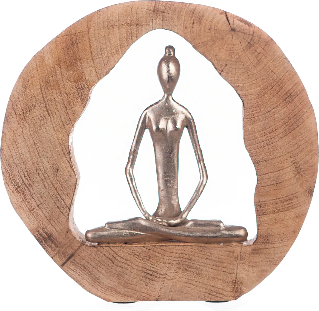 Statue Décorative Yoga Health en Bois de Manguier et Argent Gilde 27 cm