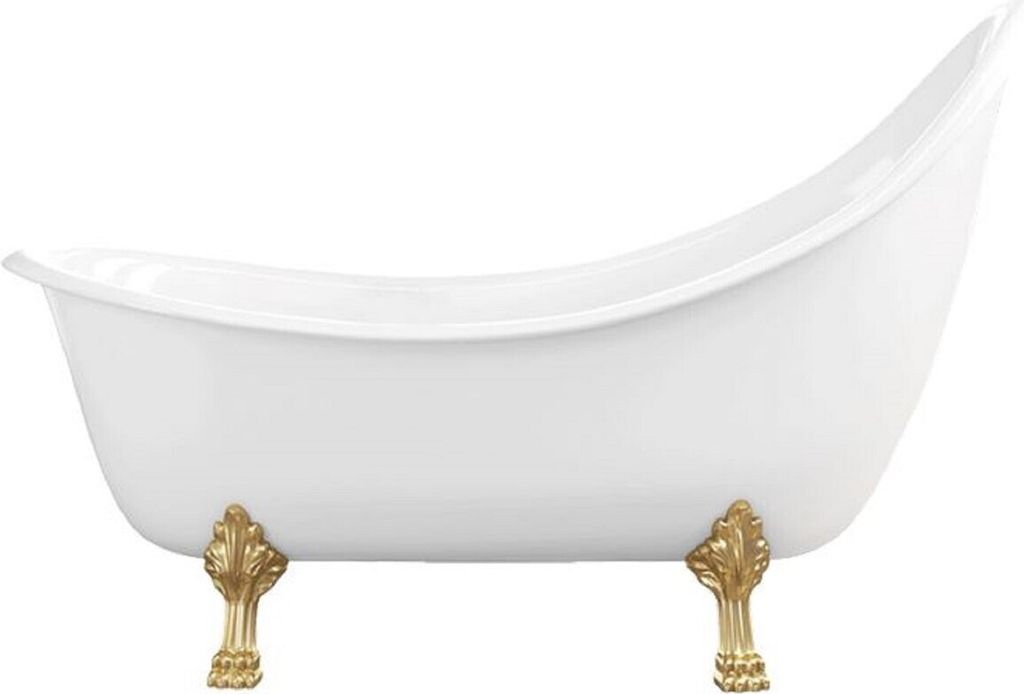 Casa Padrino Jugendstil Badewanne Weiß / Gold 180 cm - Freistehende Retro Stil Badewanne