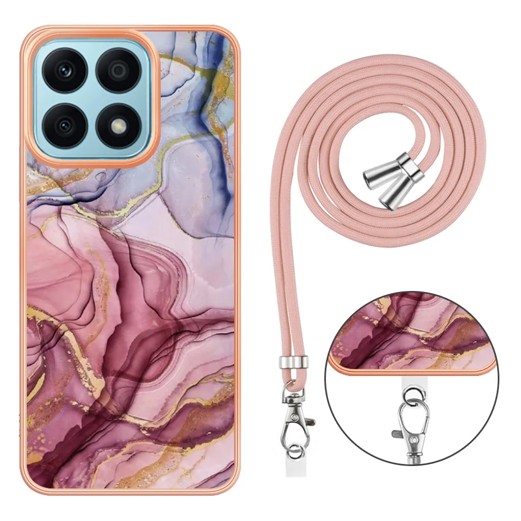 XINYEXIN Cover per Honor X8 4G Case, Custodia Protettiva in Vetro a Gradiente, Custodia Telefono Antiurto e Antigraffio con Cornice in Morbido Silicone - Rosa