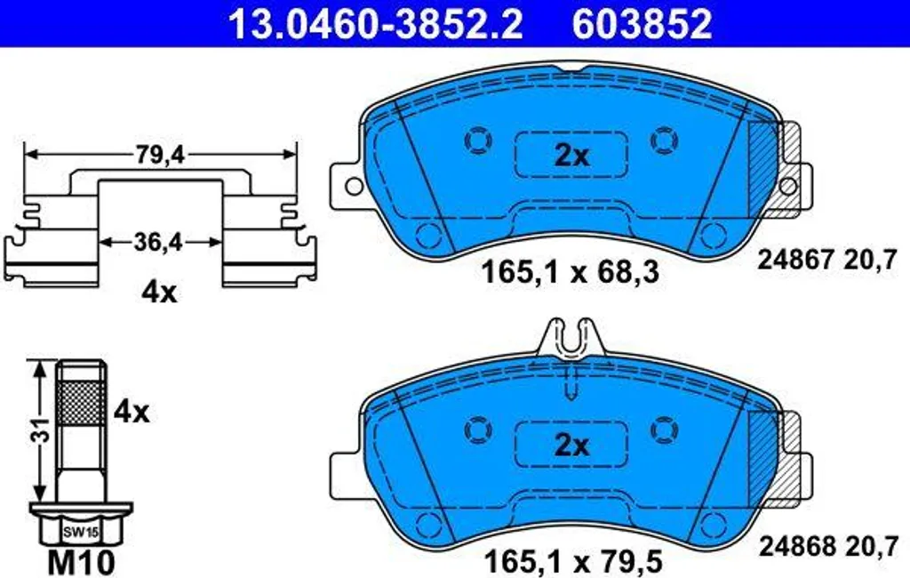 Jeu de plaquettes de frein ATE pour entretien Mercedes GLK OE 0054206320
