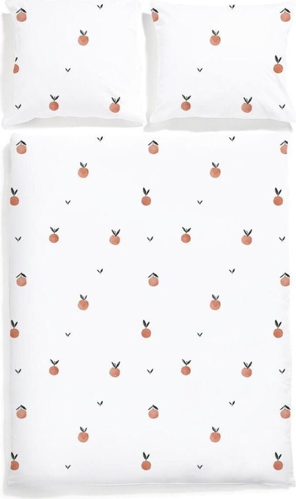 3 teilige Bettwäsche 155 x 220 cm Mandarinen 100% Baumwollsatin 3-tlg Bettlakenbezug Premium Bettbezug und 2 Kissenbezüge 80 x 80 cm, Muster: Man...
