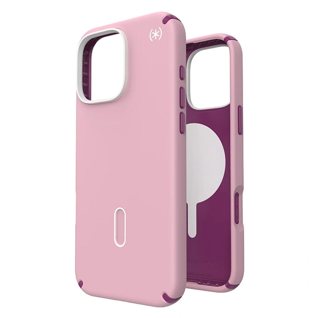 Speck Presidio2 Pro ClickLock & MagSafe - Etui iPhone 16 Pro Max (Mittwoch Rosa / Boysenberry Lila / Weiß)