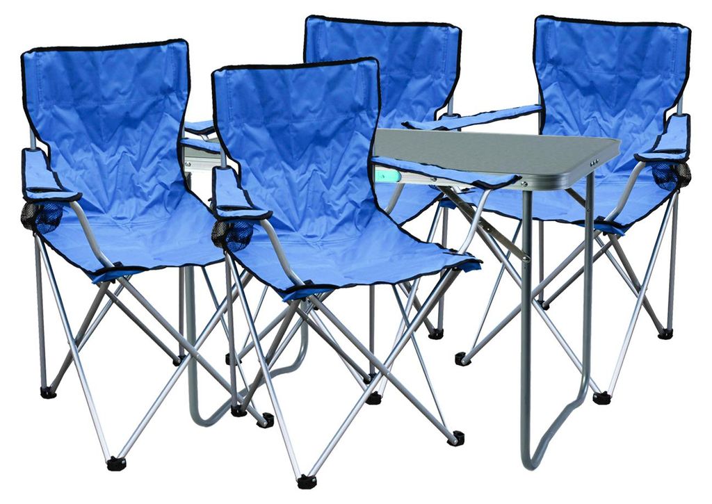 5-teiliges Campingmöbel Set blau 4x Stuhl inkl. Tasche + 1x Tisch
