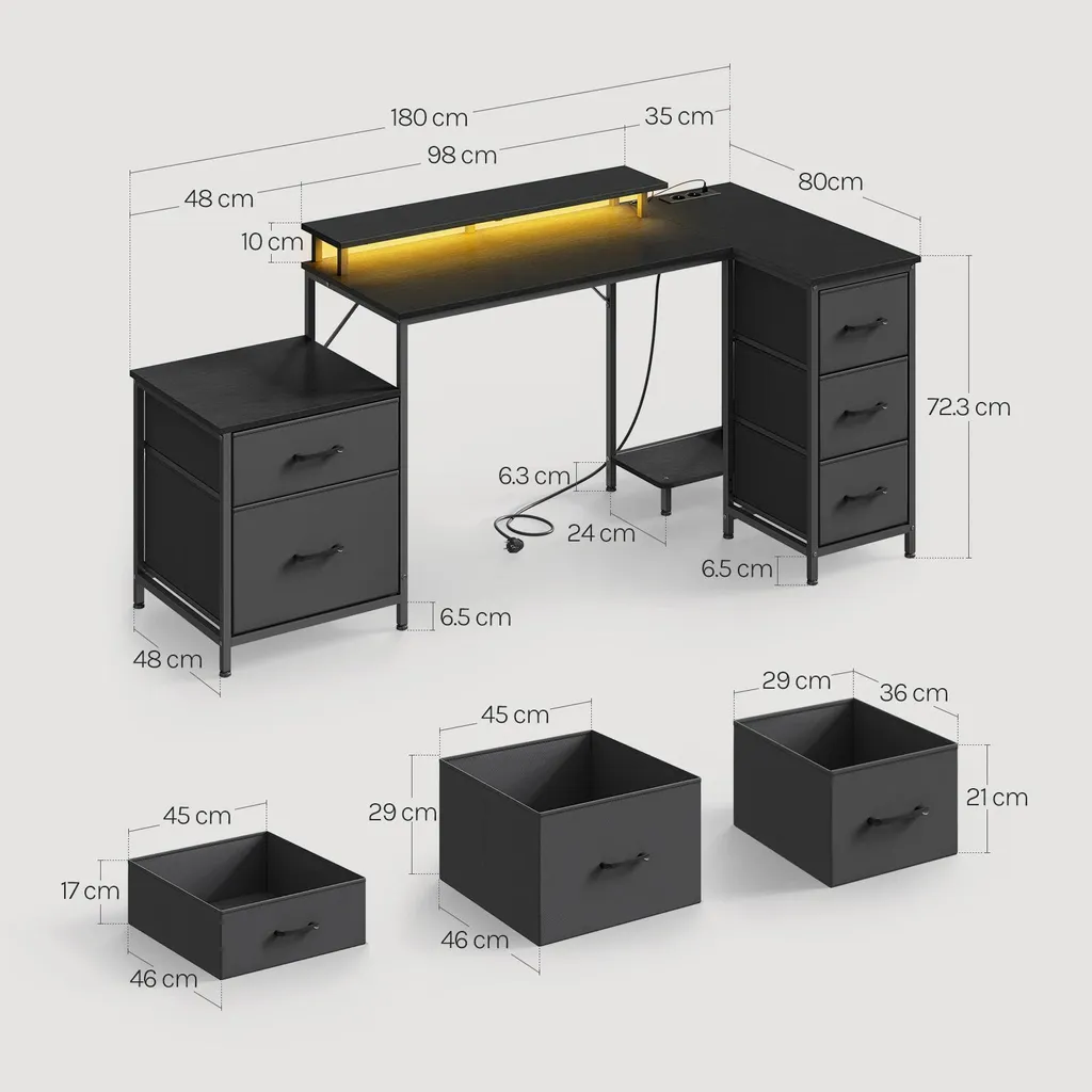 Bureau d'angle gain de place avec rangements et USB pour coin encombré