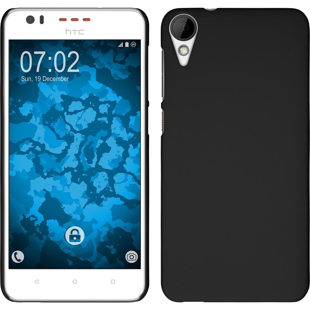 PhoneNatic Case kompatibel mit HTC Desire 825 - Hülle schwarz gummiert Hard-case + 2 Schutzfolien