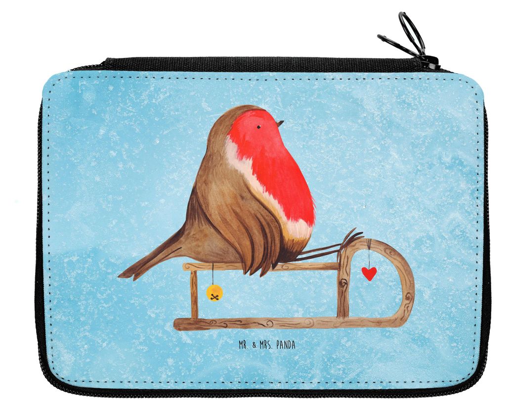 Mr. & Mrs. Panda Etui Rotkehlchen Schlitten - Eisblau - Geschenk, Weihnachten, Federtasche, Mäppchen, Schlamper, Federmäppchen, Schlampermäppche...