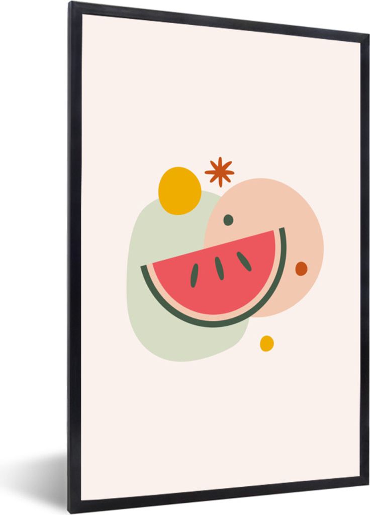 MuchoWow Gerahmtes Poster Wassermelone - Sommer - Kreis 20x30 cm - Poster mit Schwarzem Bilderrahmen Wandposter Rahmen Foto Bilder - Drucken - Bi...