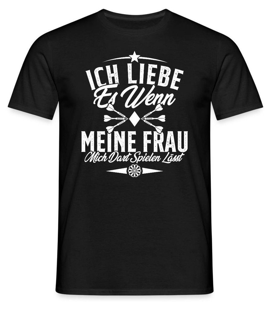 Spreadshirt Darts Ich Liebe Es Wenn Meine Frau Mich Darts Spielen Lässt Männer T-Shirt, XXL, Schwarz
