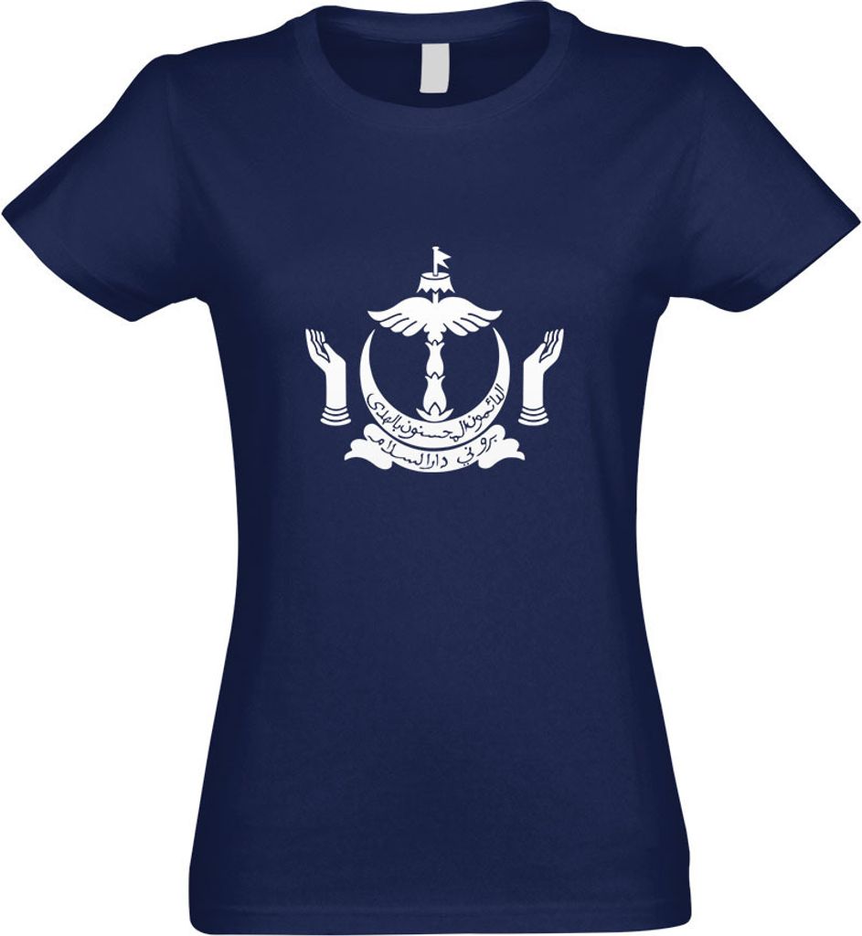 Kiwistar - T-Shirt tailliert - Damen - Navy - Brunei Wappen - mit Motiv Bedruckt - Funshirt Design - Sport - Freizeit - Damen - M