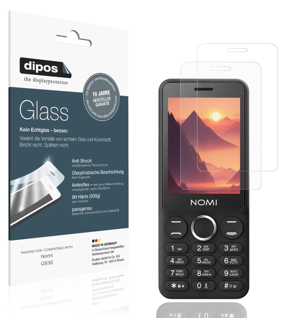 2x Schutzfolie für Nomi i2830 matt - Anti-Shock 9H Folie dipos Glass Kunststoffglas