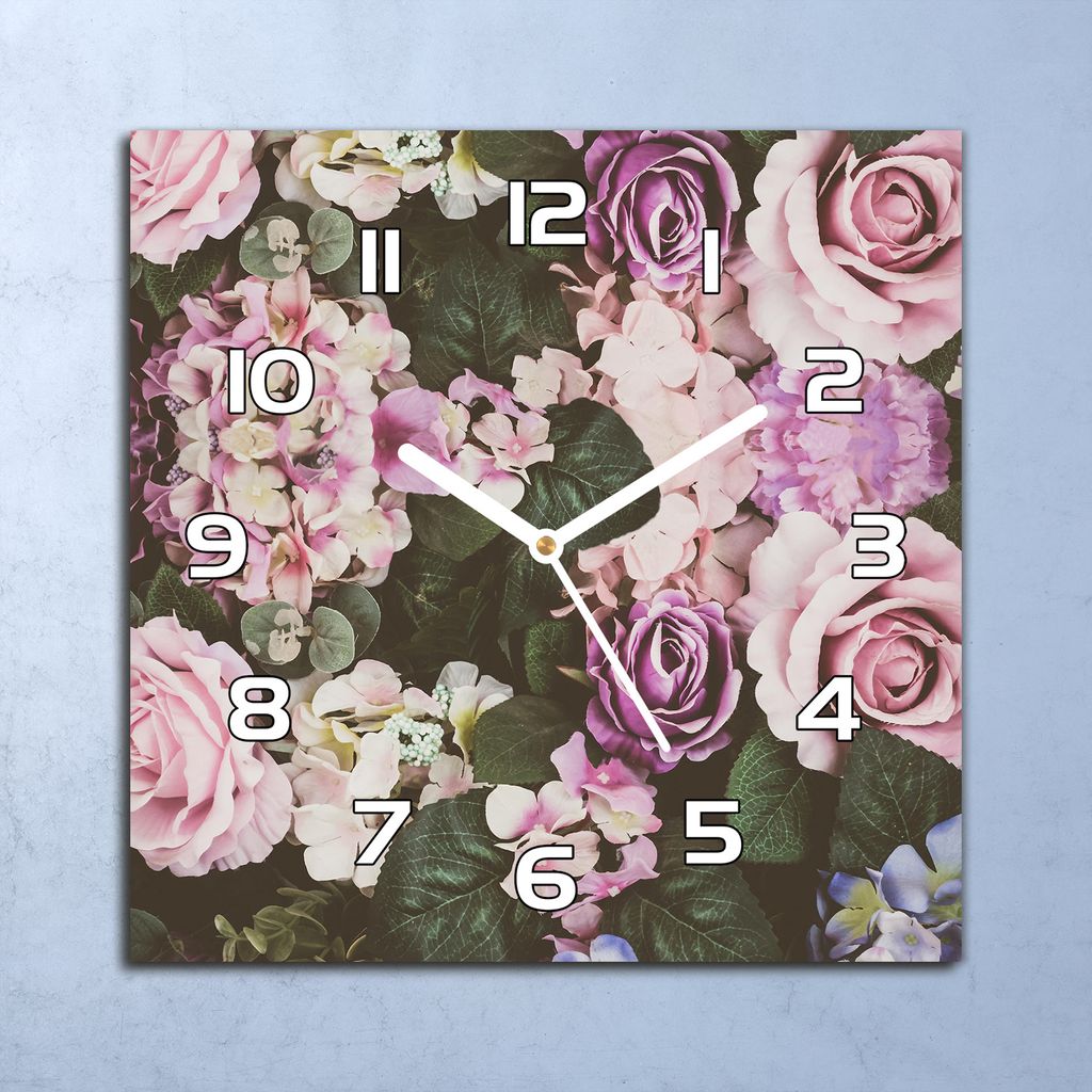 Deko Glasuhr Wanduhr 30x30 Barocke Blumen Quarz Küchenuhr Bürouhr