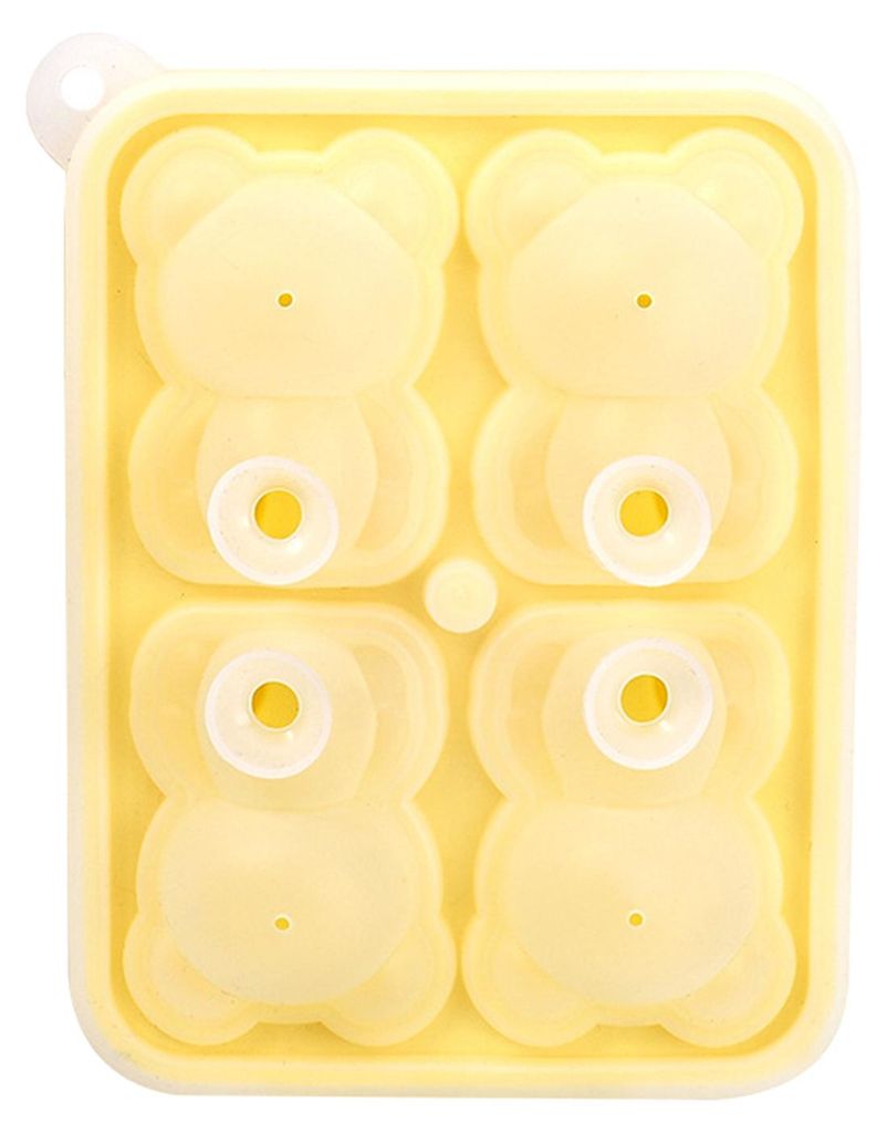 Eisform in Form eines kleinen Bären, 4 Gitter, Silikon-Blockform für die Herstellung von Creme-Kuchenkerzen, Gelb