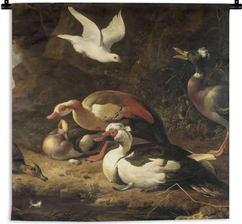 MuchoWow Wandteppich Wandbehang Enten - Gemälde von Melchior d'Hondecoeter 60x60 cm Tapisserie Dekoration Wandtuch - Dekorationen - Wand Decke