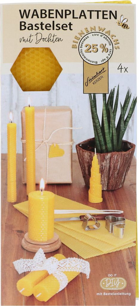 Wabenplatten Bienenwachs Bastelset mit Docht, 4er-Pack