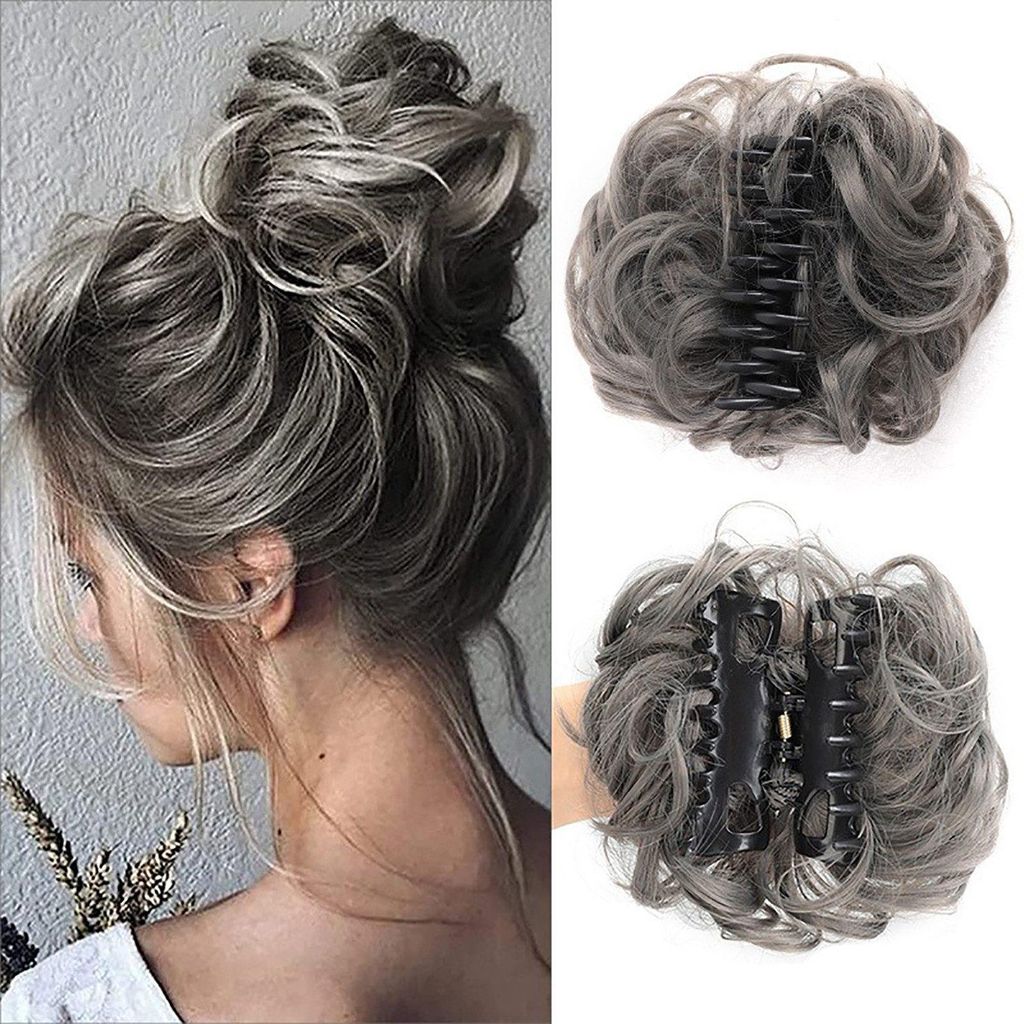 Dutt Haarteil Messy Bun Haarteile mit Klammer für Damen Mädchen Pferdeschwanz, Dunkelgrau