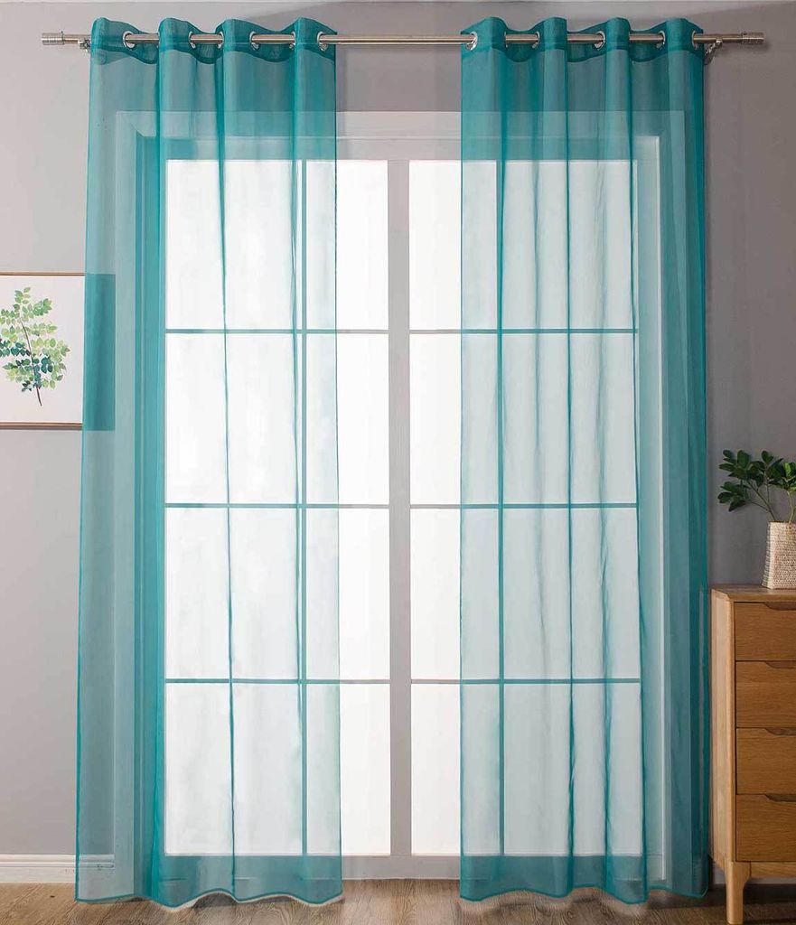 2er Set Ösenvorhänge Transparent »Uni« Gardine HxB 225x140 cm Türkis Stores Vorhang Ösen Bleibandabschluß Wohnzimmer, 20332-cn2