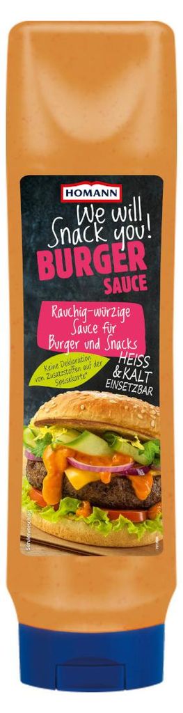 Homann Burger Sauce mit feinen Gurkenstücken Squeezeflasche Produktbild 