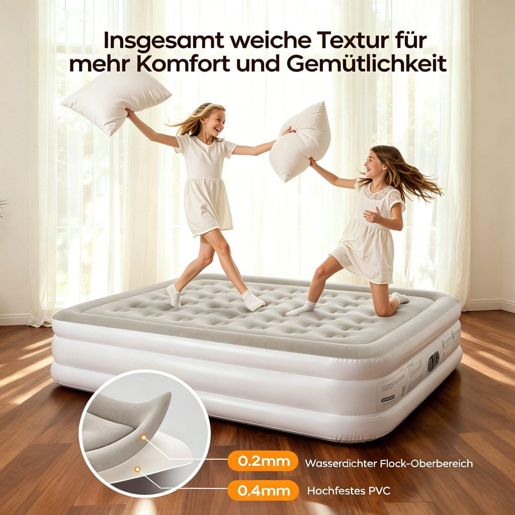 Luftmatratze 18″ hoch, bis 362 kg,mit integrierter Pumpe