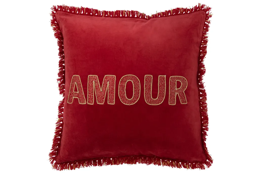Coussin de décoration rouge et doré J-Line Amour en tissu 45x45 cm