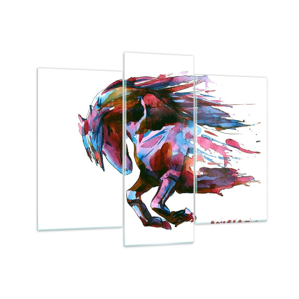Bilder auf glas - Pferd Eleganz wild Tier - 130x100cm - Glasbilder - Wandbilder - Kunstdruck - zum Aufhängen bereit - Wanddekoration aus Glas - Gl...