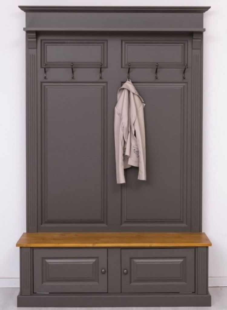 Casa Padrino Landhausstil Massivholz Garderobenschrank Dunkelgrau / Hellbraun 140 x 41 x H. 210 cm - Wand Garderobe - Flur Schrank - Flurmöbel - G...