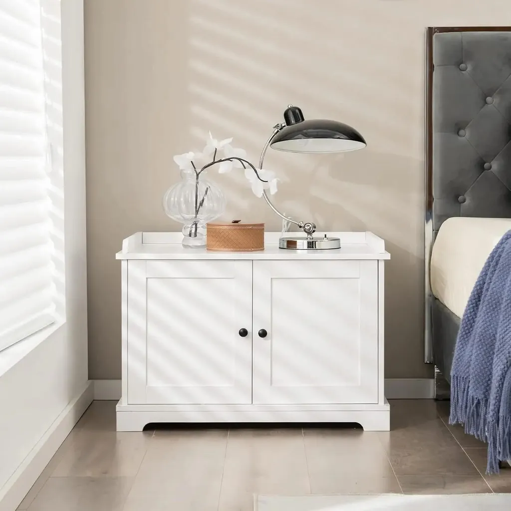 Cache litière chat blanc anti-odeur et anti-projection - Meuble intérieur