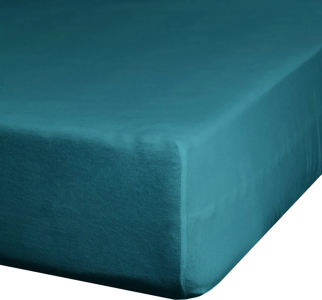 Drap housse en jersey D91 turquoise 180x200 cm avec bonnet de 30 cm